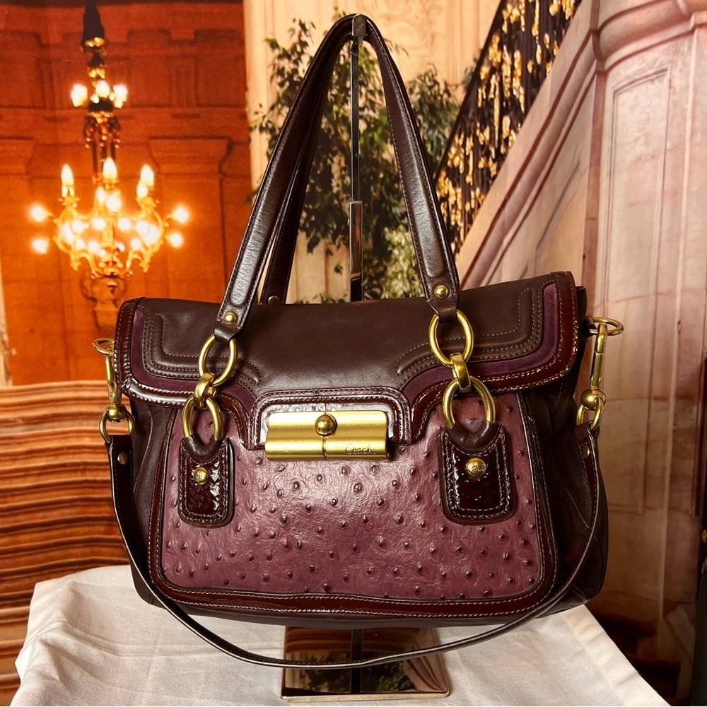Rare Coach Kristen Spectator Satchel, Plum Ostrich Embossed Genuine Leather 💜
